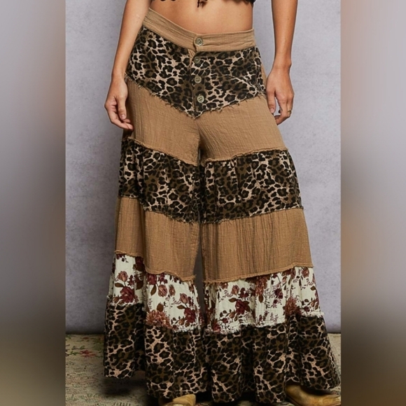 POL Pants - #982 POL Bohemian Leopard Print Patchwork Pants